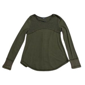 Miss Me olive green scoop neck long sleeve Henley top with lace detail boho